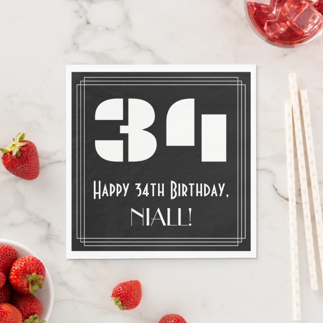 34th Birthday: Art Deco Inspired Look "34" + Name Napkins (Insitu)