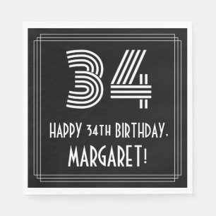 34th Birthday: Art Deco Inspired Look "34" + Name Napkins