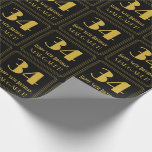 [ Thumbnail: 34th Birthday ~ Art Deco Inspired Look "34", Name Wrapping Paper ]