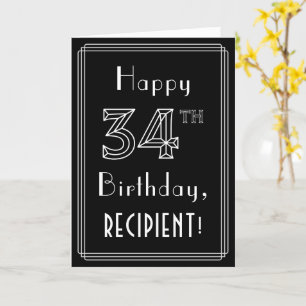34th Birthday: Art Deco Style # 34 & Custom Name Card