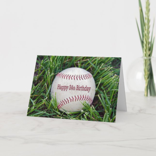 34th birthday baseball in grass card (Front)