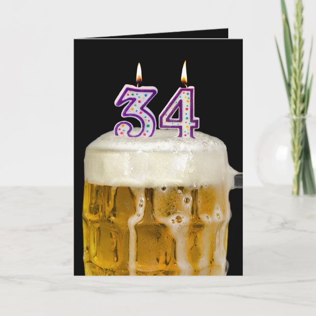 34th Birthday Beer on black Card (Front)