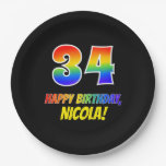 [ Thumbnail: 34th Birthday: Bold, Fun, Simple, Rainbow 34 Paper Plates ]