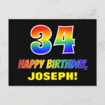 [ Thumbnail: 34th Birthday: Bold, Fun, Simple, Rainbow 34 Postcard ]