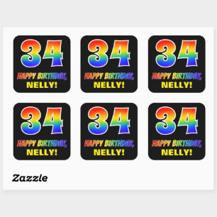 34th Birthday: Bold, Fun, Simple, Rainbow 34 Square Sticker