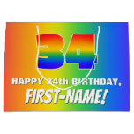 [ Thumbnail: 34th Birthday: Colorful, Fun Rainbow Pattern # 34 Gift Bag ]