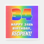 [ Thumbnail: 34th Birthday: Colorful, Fun Rainbow Pattern # 34 Napkins ]