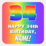[ Thumbnail: 34th Birthday: Colorful, Fun Rainbow Pattern # 34 Sticker ]
