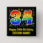 [ Thumbnail: 34th Birthday: Colorful Music Symbols, Rainbow 34 Button ]