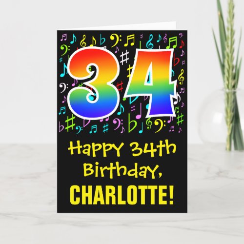 34th Birthday Colorful Music Symbols  Rainbow 34 Card