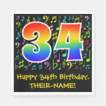 [ Thumbnail: 34th Birthday - Colorful Music Symbols, Rainbow 34 Napkins ]