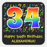 [ Thumbnail: 34th Birthday: Colorful Music Symbols, Rainbow 34 Sticker ]