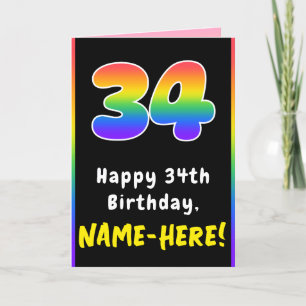 34th Birthday: Colorful Rainbow # 34, Custom Name Card