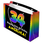 [ Thumbnail: 34th Birthday: Colorful Rainbow # 34, Custom Name Gift Bag ]