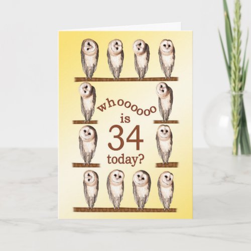 34th birthday Curious owls card Card