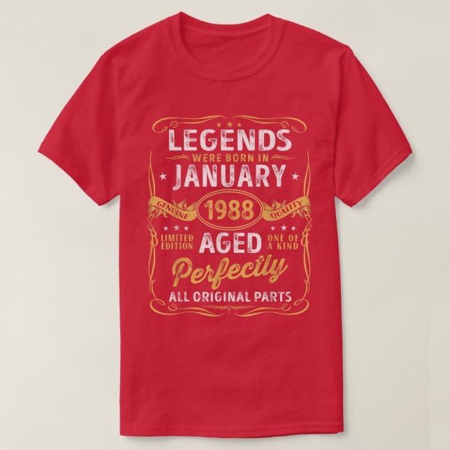 34th Birthday Decoration Legends Were Born In Janu T-Shirt (Design Front)