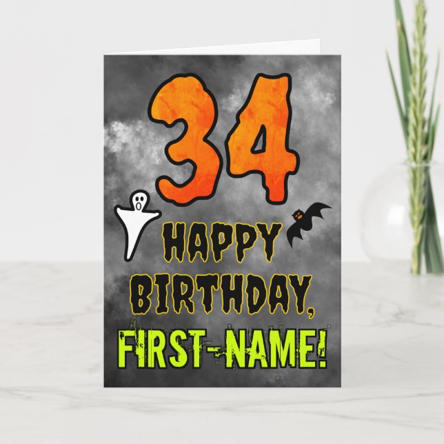 34th Birthday: Eerie Halloween Theme + Custom Name Card (Front)