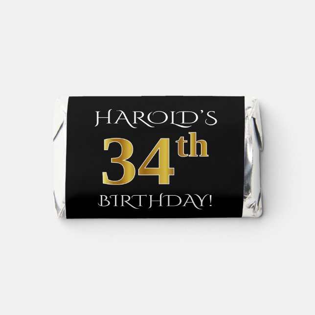 34th Birthday — Elegant, Faux Gold Look 34 + Name Hershey's Miniatures (Front)