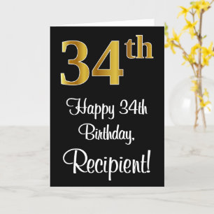 34th Birthday ~ Elegant Luxurious Faux Gold Look # Card