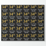 [ Thumbnail: 34th Birthday: Elegant Luxurious Faux Gold Look # Wrapping Paper ]