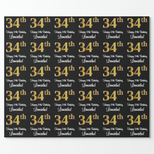 34th Birthday Elegant Luxurious Faux Gold Look  Wrapping Paper