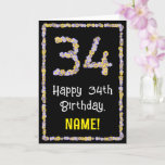 [ Thumbnail: 34th Birthday: Floral Flowers Number, Custom Name Card ]