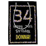 [ Thumbnail: 34th Birthday: Floral Flowers Number, Custom Name Gift Bag ]