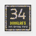 [ Thumbnail: 34th Birthday: Floral Flowers Number, Custom Name Napkins ]