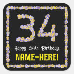 [ Thumbnail: 34th Birthday: Floral Flowers Number, Custom Name Sticker ]