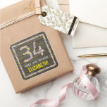 [ Thumbnail: 34th Birthday: Floral Number, Faux Wood Look, Name Sticker ]
