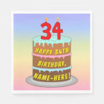 [ Thumbnail: 34th Birthday: Fun Cake and Candles + Custom Name Napkins ]