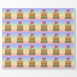 [ Thumbnail: 34th Birthday: Fun Cake and Candles + Custom Name Wrapping Paper ]
