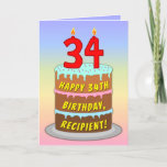 [ Thumbnail: 34th Birthday — Fun Cake & Candles, W/ Custom Name Card ]