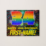 [ Thumbnail: 34th Birthday: Fun, Colorful Celebratory Fireworks Jigsaw Puzzle ]