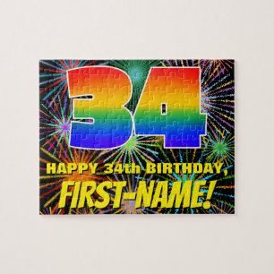 34th Birthday: Fun, Colorful Celebratory Fireworks Jigsaw Puzzle