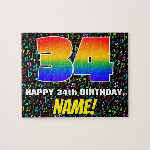 34th Birthday  Fun Colorful Music Symbols  34 Jigsaw Puzzle