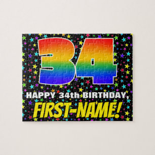 34th Birthday — Fun, Colorful Star Field Pattern Jigsaw Puzzle
