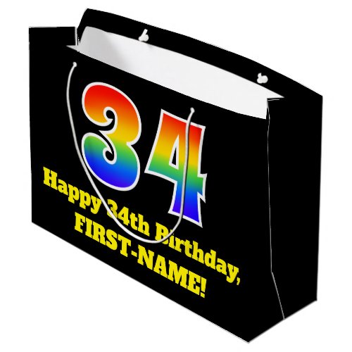 34th Birthday  Fun Colorful Vibrant Rainbow 34 Large Gift Bag