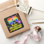 [ Thumbnail: 34th Birthday: Fun Fireworks Look, Rainbow # 34 Sticker ]