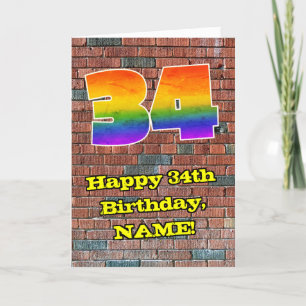 34th Birthday: Fun Graffiti-Inspired Rainbow 34 Card