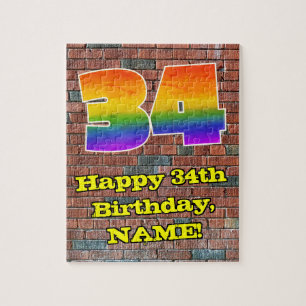 34th Birthday: Fun Graffiti-Inspired Rainbow 34 Jigsaw Puzzle