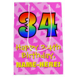 [ Thumbnail: 34th Birthday: Fun Pink Hearts Stripes; Rainbow 34 Gift Bag ]