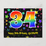 [ Thumbnail: 34th Birthday: Fun Stars Pattern, Rainbow 34, Name Postcard ]