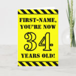 [ Thumbnail: 34th Birthday: Fun Stencil Style Text, Custom Name Card ]