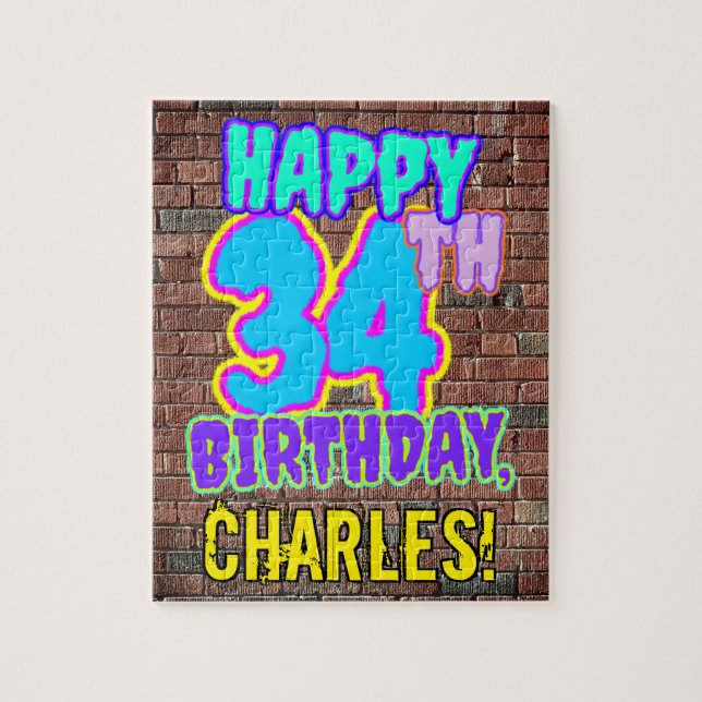 34th Birthday ~ Fun, Urban Graffiti Inspired Look Jigsaw Puzzle (Vertical)