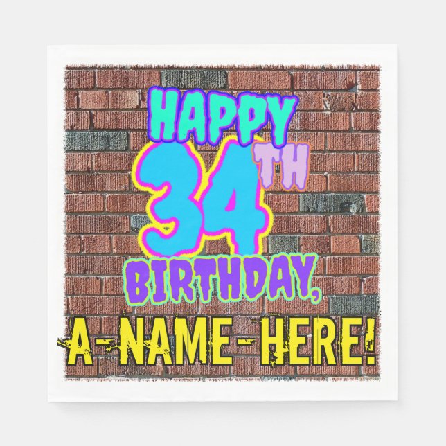 34th Birthday ~ Fun, Urban Graffiti Inspired Look Napkins (Front)