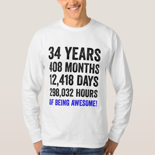 34th Birthday  Funny Mens Birthday Countdown T_Shirt