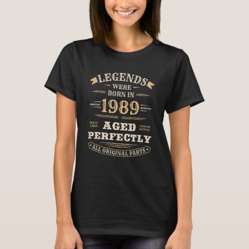 34th Birthday Gift Vintage Legends Born in 1989 34 T_Shirt