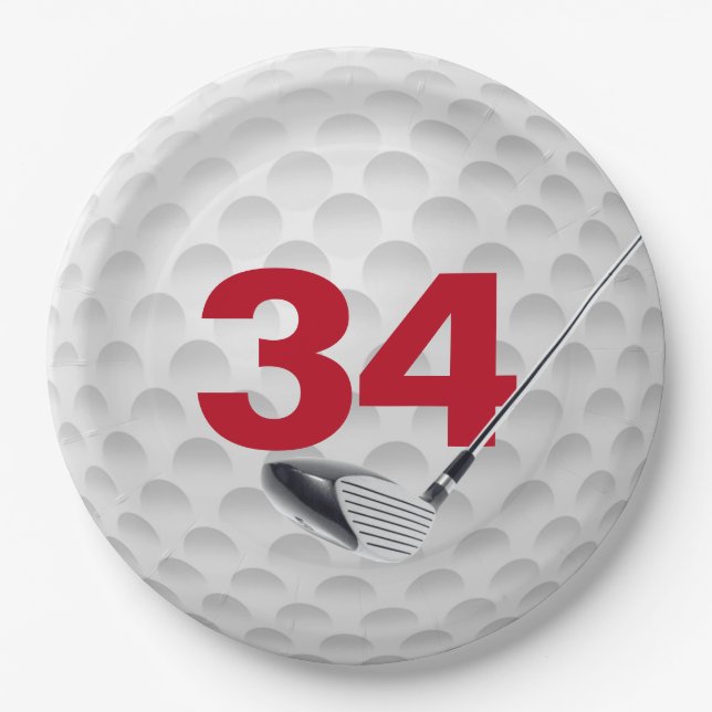 34th Birthday Golf Ball Design  Paper Plates (Front)