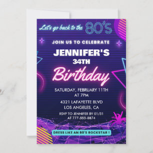 34th birthday invitations Back To The 80s Party